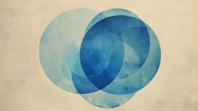 A blue circle is surrounded by other blue circles. The circles are all different sizes and are arranged in a way that creates a sense of movement and depth