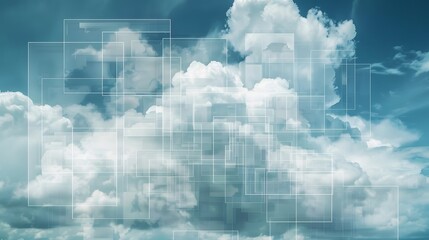 Obraz premium The sky is filled with clouds and the sun is shining through them. The image has a peaceful and serene mood, as the clouds and sun create a beautiful and calming scene