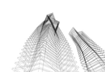 Abstract modern building. Architecture concept sketch. 