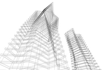 Abstract modern building. Architecture concept sketch. 