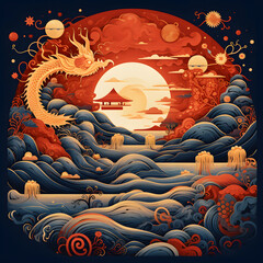 Chinese New Year image with the moon in the background