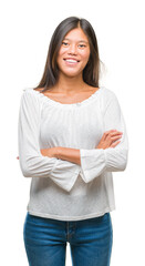 Young asian woman over isolated background happy face smiling with crossed arms looking at the camera. Positive person.