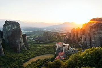 Meteora Monastery is one of the wonders of the world. Sunset in Meteora.