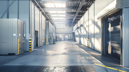 Obraz premium A worker in a production facility carefully places water bottles on a conveyor belt, ensuring quality and accuracy in a brightly lit environment.