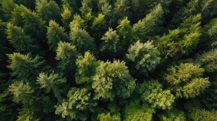 Fototapeta premium Top view green forest in spring or summer background 