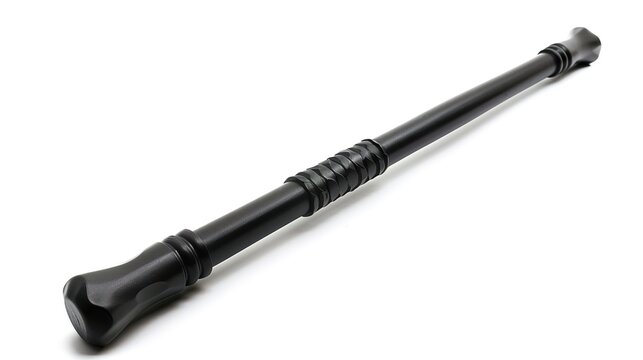 Black Police Baton on White Background. Law Enforcement Equipment for Security and Control.