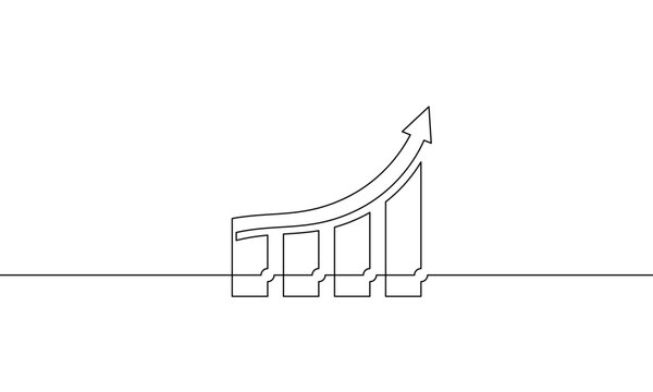 recommend clip art: Continuous line drawing of graph. Illustration vector of bar chart. Single line art of arrow up. Object one line of increasing arrow. Hand drawn of business growth
