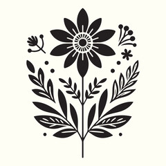 Boho Flower Decoration Elements Silhouette Vector Illustration