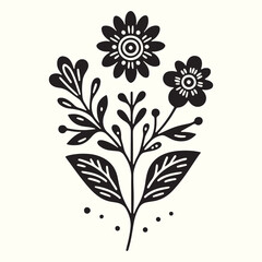 Boho Flower Decoration Elements Silhouette Vector Illustration