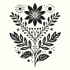 Boho Flower Decoration Elements Silhouette Vector Illustration