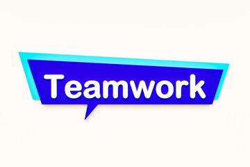 Teamwork, colored cartoon speech bubble, white text. Partnership, togetherness, cooperation, solidarity. 3D illustration
