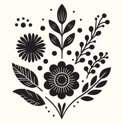 Boho Flower Decoration Elements Silhouette Vector Illustration