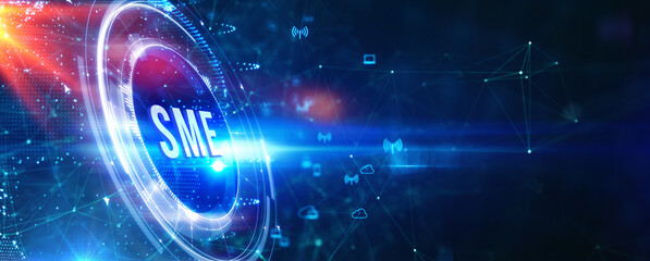Business, technology, internet and network concept. Virtual screen of the future and sees the inscription: SME. 3d illustration