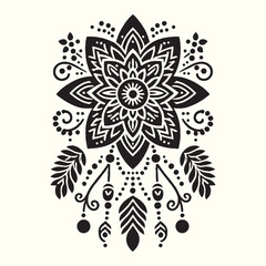 Boho Flower Decoration Elements Silhouette Vector Illustration