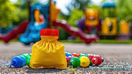 Colorful Juice Pouch in Playground Setting - Fun and Refreshing!