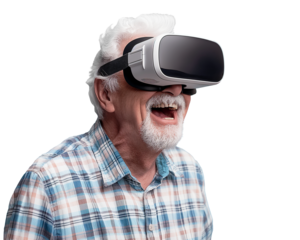 senior using a VR headset, old man learn new technology knowledge. cut out