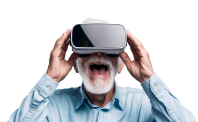 senior using a VR headset, old man learn new technology knowledge. cut out