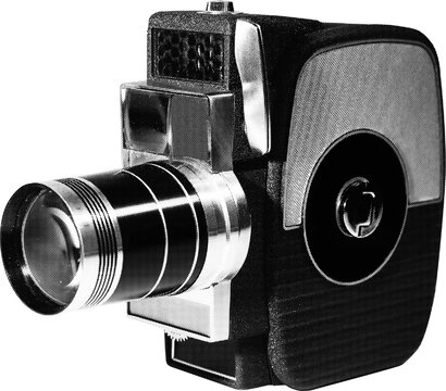 Large halftone vintage movie camera with a transparent background