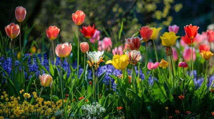 Colorful Tulips in Spring Garden.