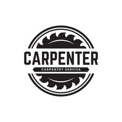 Carpentry, woodworking retro vintage vector logo design.