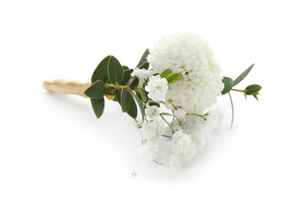One small stylish boutonniere isolated on white © New Africa