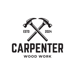 Carpentry, woodworking retro vintage vector logo design.