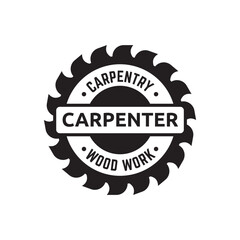 Fototapeta premium Carpentry, woodworking retro vintage vector logo design.