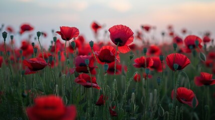 Obraz premium Poppy Field at Sunset.