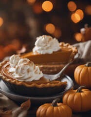 heavenly pumpkin pie with a dollop of whipped cream