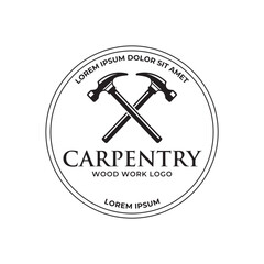 Carpentry, woodworking retro vintage vector logo design.