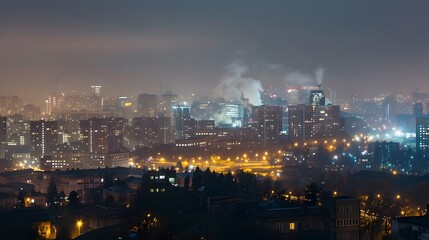Fototapeta premium Illuminated Waste-to-Energy Plant Powering a Sustainable Urban Skyline