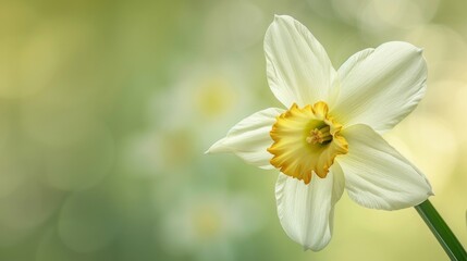 Closeup of a White Daffodil Flower with Yellow Center.