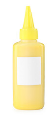 Bottle of yellow printer ink isolated on white