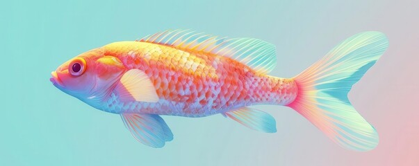 Fototapeta premium Pisces fish flat design, side view, underwater theme, 3D render, colored pastel