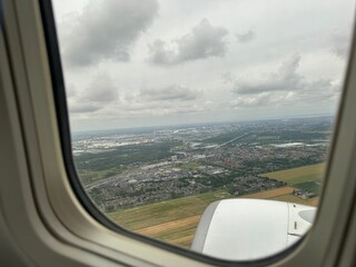 Picturesque view through plane window during flight