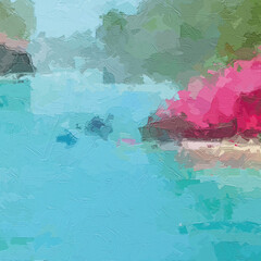 Oil paintings and various flowers, birds, lotus leaves, lotus flowers, swans, are beautiful