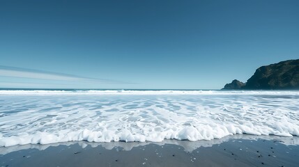 Fototapeta premium A minimalist shot of foamy waves under a clear blue sky at Piha beach
