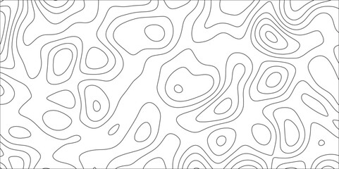Abstract Topographic line art background. Mountain topographic terrain map background with white shape lines.Geographic map conceptual design.Black on white contour height lines.	
