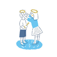 花冠を男の子の頭に乗せるお姉ちゃん