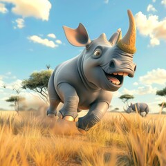 Fototapeta premium running rhinoceros in africa.