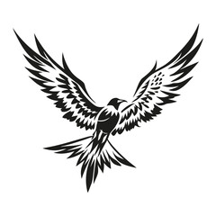 Fototapeta premium Majestic flying bird tribal tattoo design with intricate details and bold lines, representing freedom and strength. Perfect for body art enthusiasts.