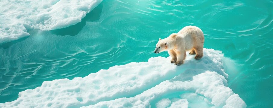 Polar bear on shrinking ice floe, global warming, endangered species