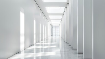Obraz premium Modern white background. Empty Long Light Corridor. 