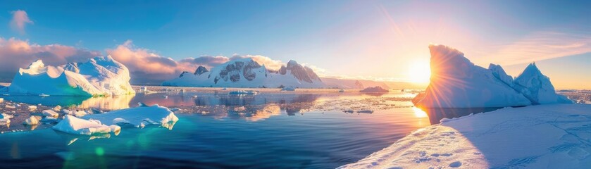 Obraz premium Melting polar ice caps under a bright sun, global warming, climate crisis