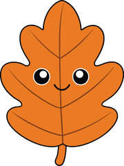 Cute Oak Leaf Vector Illustration - Cartoon, Clipart, and Line Art Design, Charming oak leaf vector illustration, ideal for digital and print design projects
