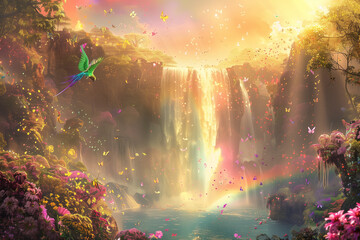 Obraz premium Celestial Cascade of Wonders: Where Dreams Take Flight and Nature Dances - Generative AI