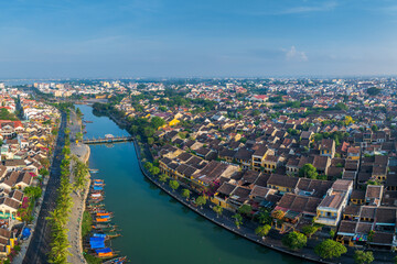 Fototapeta premium Aerial view of old top roof at Hoi An ancient town, Vietnam