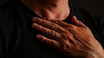 Fototapeta premium Close-Up of Person Clutching Their Throat in Discomfort