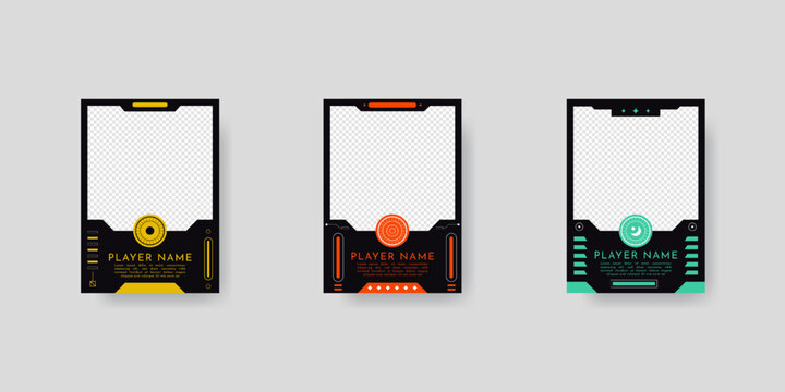 Collection of player frames template. Game card frame template design.