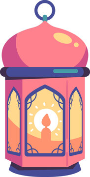 Colorful Lantern with Candle flat design, shining Ramanda lantern illustration